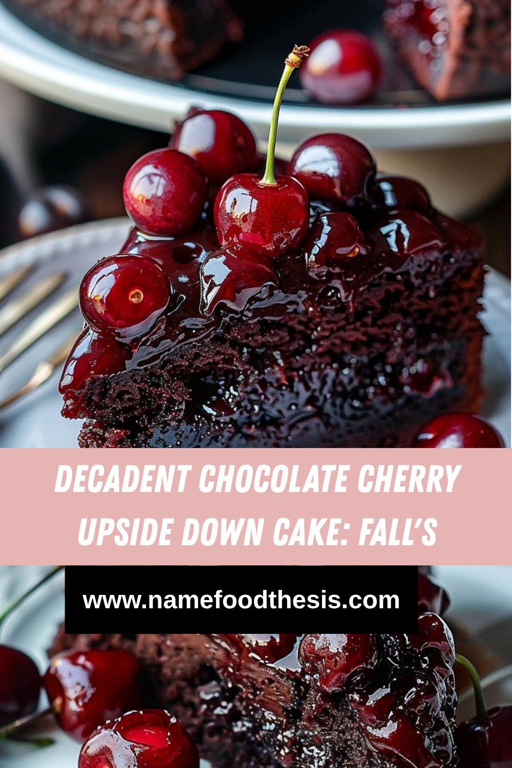 Autumn's Best Chocolate Cherry Dessert Fall-themed setting with decadent chocolate cherry cake on a dessert table