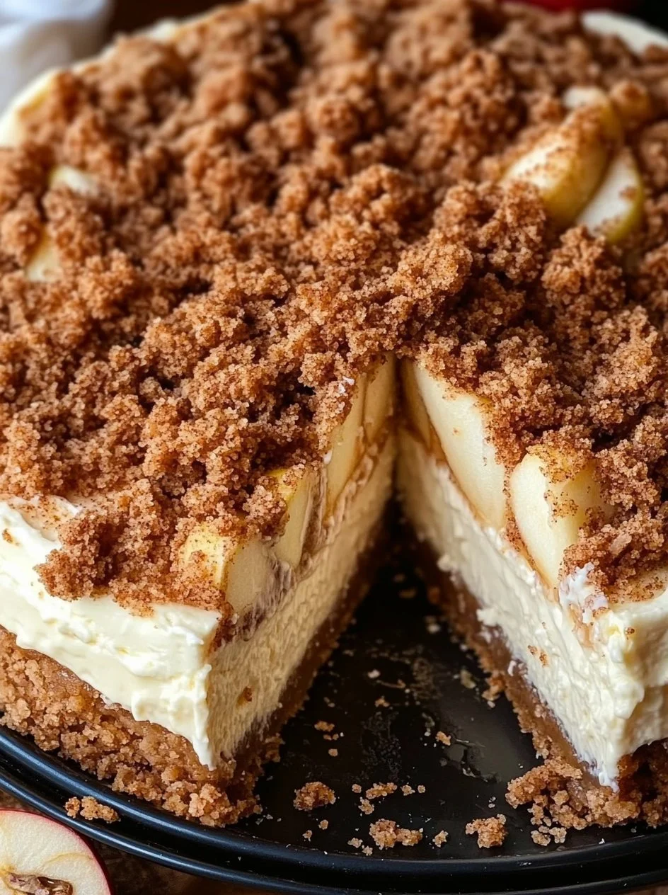 Apple Crumble Cheesecake 2 Delicious apple crumble cheesecake with a crispy crumble topping