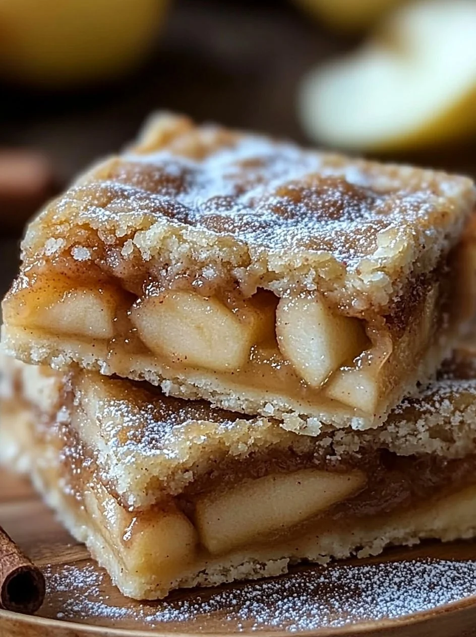 Apple Pie Bars 2 Delicious apple pie bars topped with cinnamon and sugar, served on a plate.