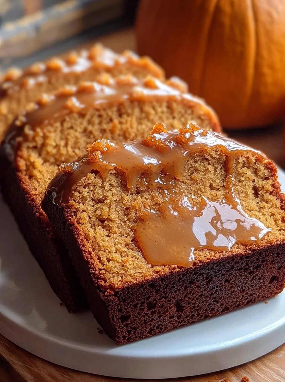 Butter Pumpkin Bread with Salted Maple Brown Butter Glaze 2 Butter pumpkin bread with salted maple brown butter glaze on a wooden table