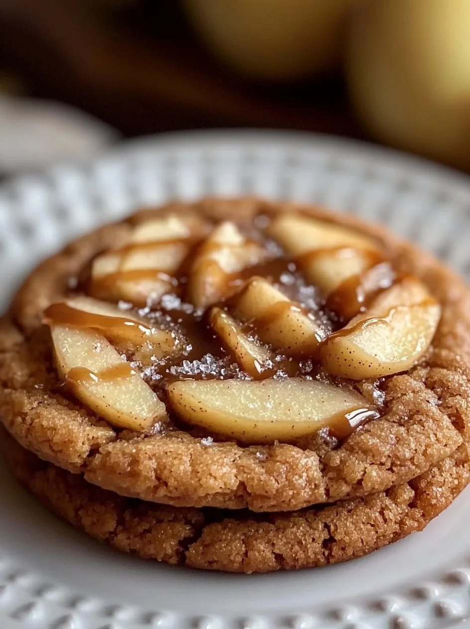 Caramel-Drizzled Apple Cinnamon Cookies 2 Delicious caramel-drizzled apple cinnamon cookies on a plate