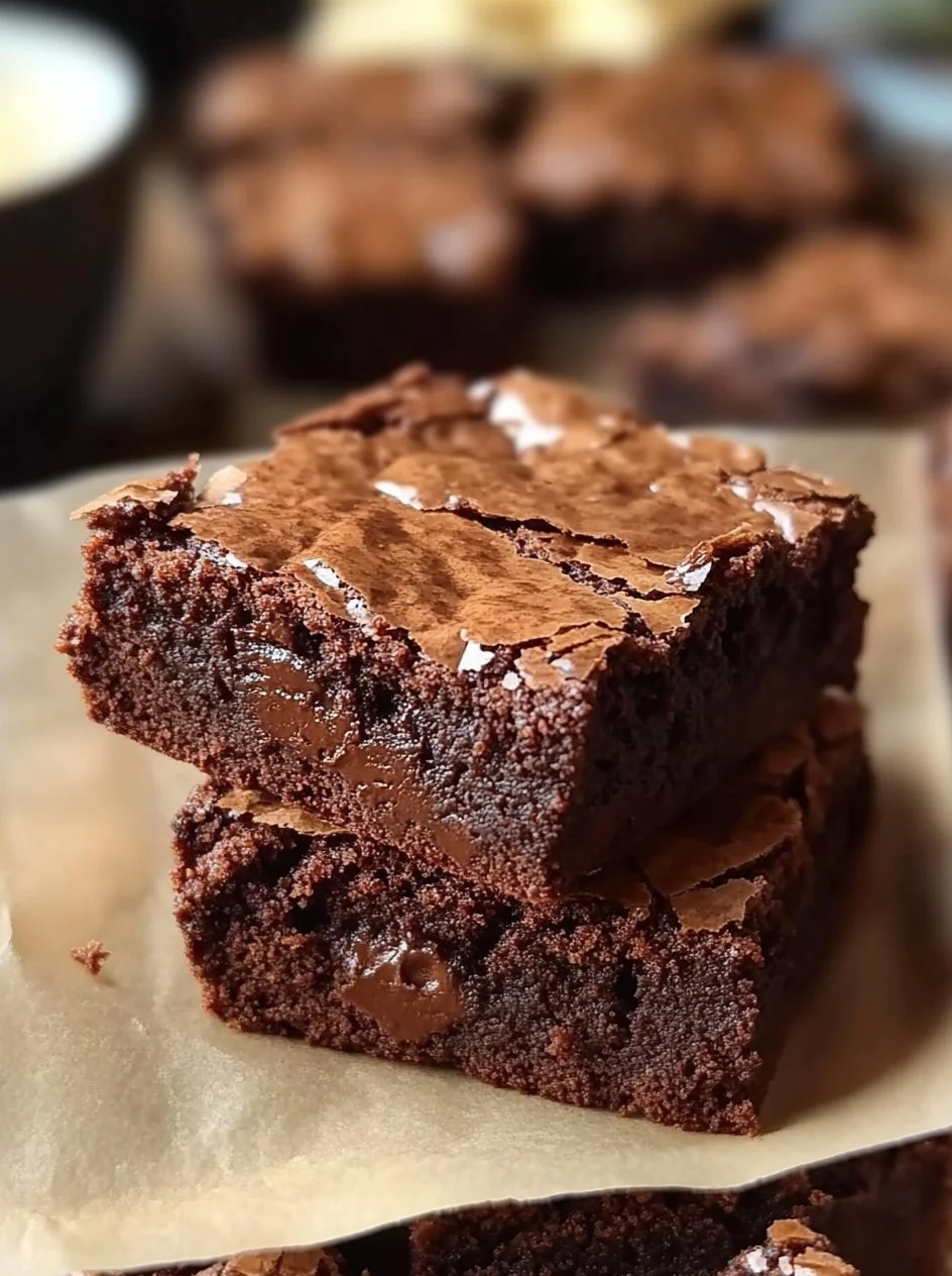 Decadent homemade brownies served on a plate, drizzled with chocolate sauce.