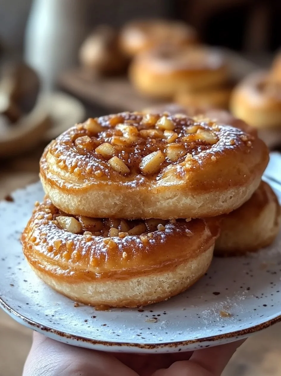 Delightful Quick Apple Cinnamon Buns 2 Quick apple cinnamon buns fresh out of the oven, topped with icing.