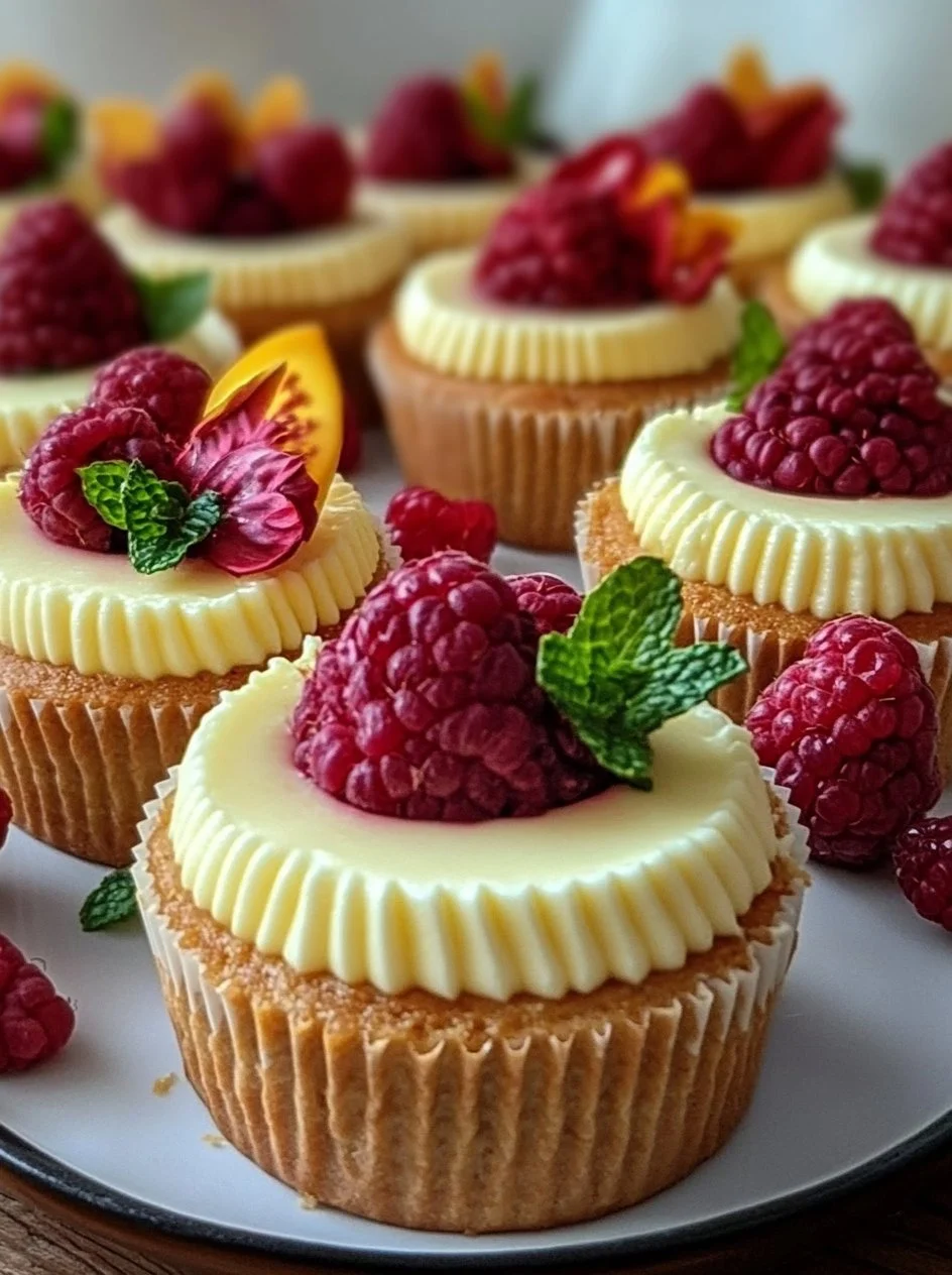 Mini Cheesecakes recipe 2 Delicious mini cheesecakes topped with fresh berries on a white plate