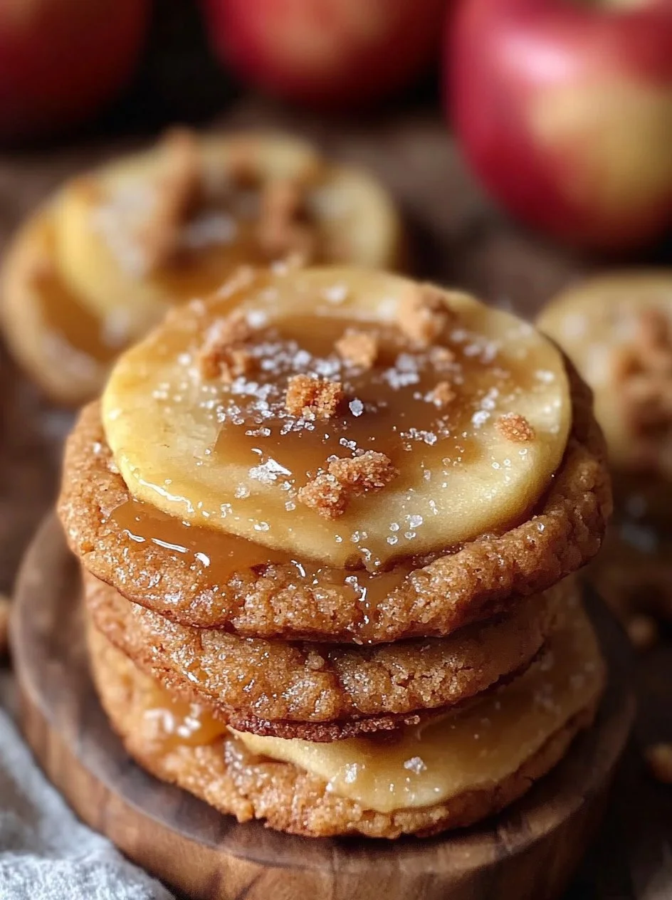 Salted Caramel Apple Pie Cookies 2 Salted caramel apple pie cookies with a golden crust and rich filling.