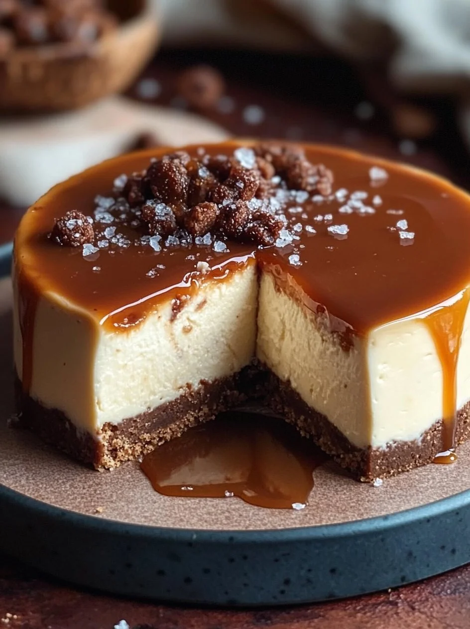 Salted Caramel Cheesecake 2 Delicious salted caramel cheesecake topped with drizzle and sea salt