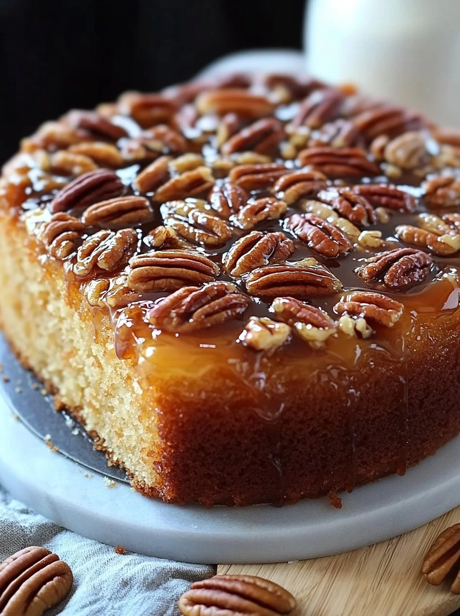 Upside-Down Caramel Pecan Cake 2 Delicious upside-down caramel pecan cake topped with toasted pecans and caramel sauce