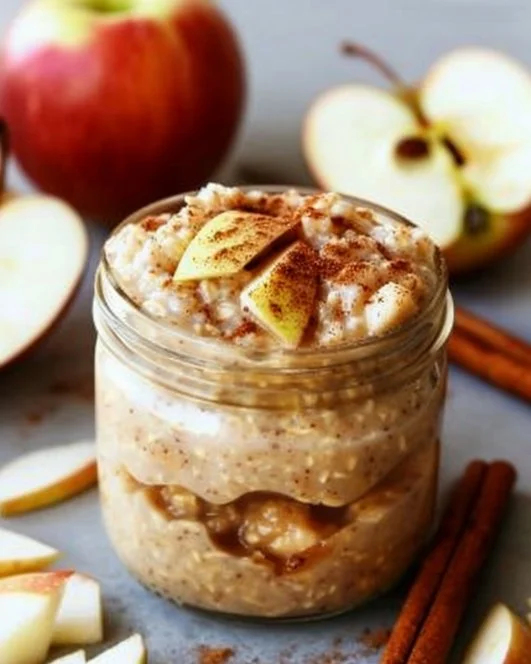 Apple Cinnamon Overnight Oats 2 Bowl of Apple Cinnamon Overnight Oats topped with fresh apples and cinnamon.