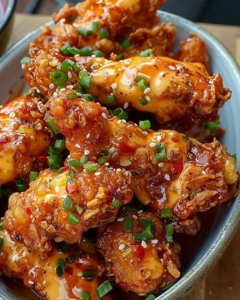 Bang Bang Chicken 2 Delicious Bang Bang Chicken served with creamy sauce and garnished with green onions