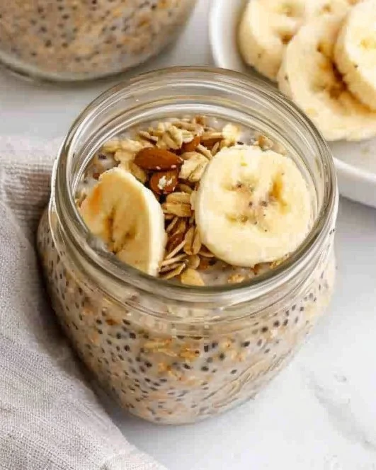 Bowl of brown sugar overnight oats with toppings for a healthy breakfast