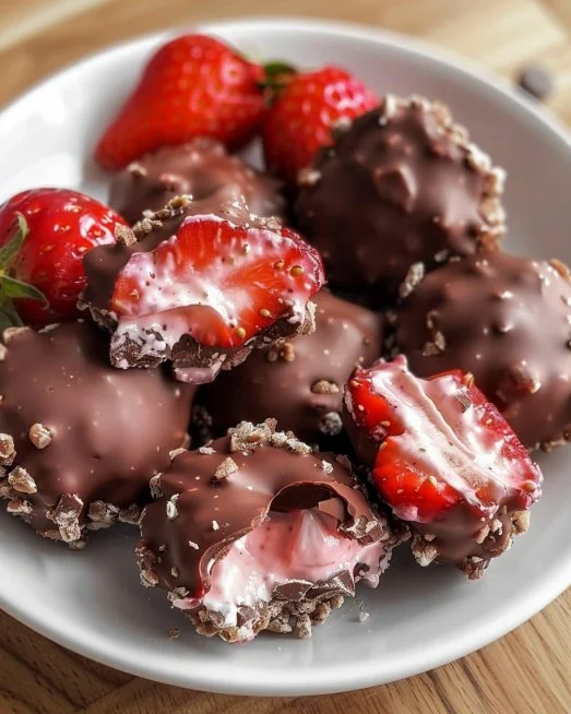 Chocolate Strawberry Yogurt Clusters 2 Chocolate Strawberry Yogurt Clusters with fresh strawberries and yogurt coating