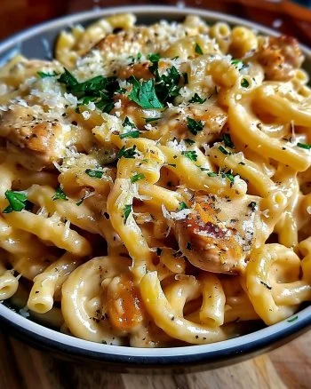 Crockpot Garlic Parmesan Chicken Pasta 2 Crockpot Garlic Parmesan Chicken Pasta in a bowl with herbs