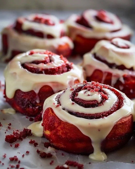Heavenly Red Velvet Cinnamon Rolls 2 Delicious red velvet cinnamon rolls with cream cheese frosting