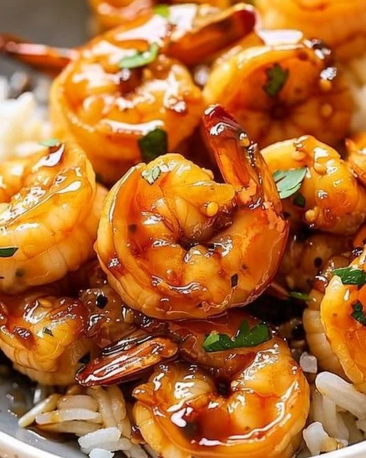 Honey Garlic Shrimp served with vegetables on a plate
