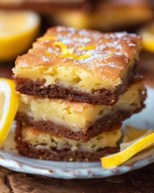 Freshly baked lemon brownies with a zesty glaze and a light texture.