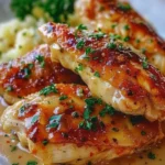 Delicious melt in your mouth chicken breasts garnished with herbs