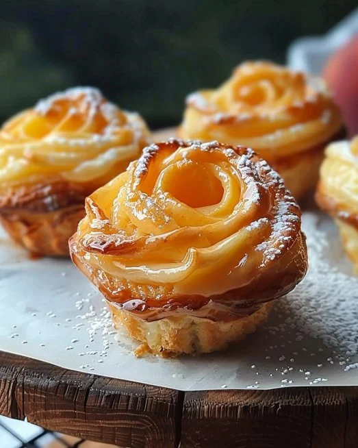 Peach Pie Cruffins 2 Delicious peach pie cruffins baked to perfection with sweet peach filling