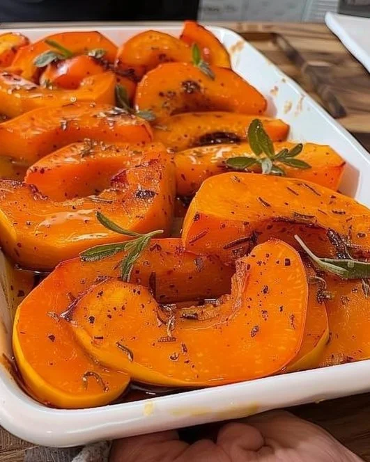 Savory and sweet roasted butternut squash dish with herbs and spices