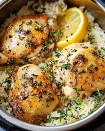 Slow Cooker Lemon Herb Chicken with Fluffy Rice 2 Slow cooker lemon herb chicken served with fluffy white rice