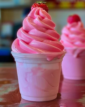 Strawberry Dole Whip served in a delicious swirl