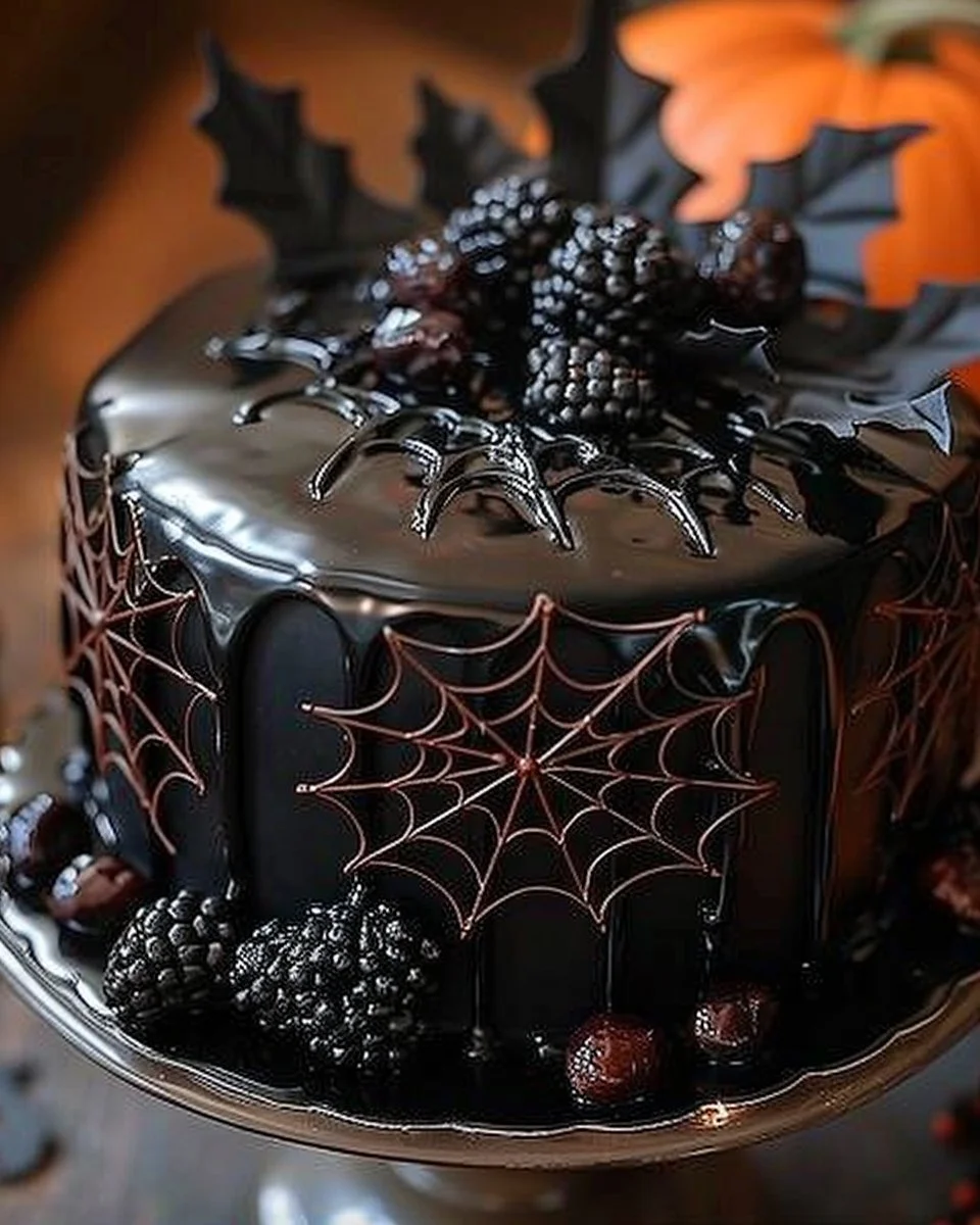 Black Velvet Halloween Cake 2 Delicious Black Velvet Halloween Cake decorated with spooky themes.