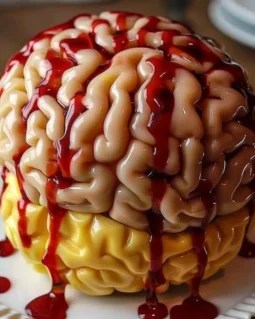 Spooky brain cake decorated for Halloween party dessert