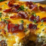 Delicious Crack Breakfast Casserole with eggs, bacon, and cheese baked to perfection.
