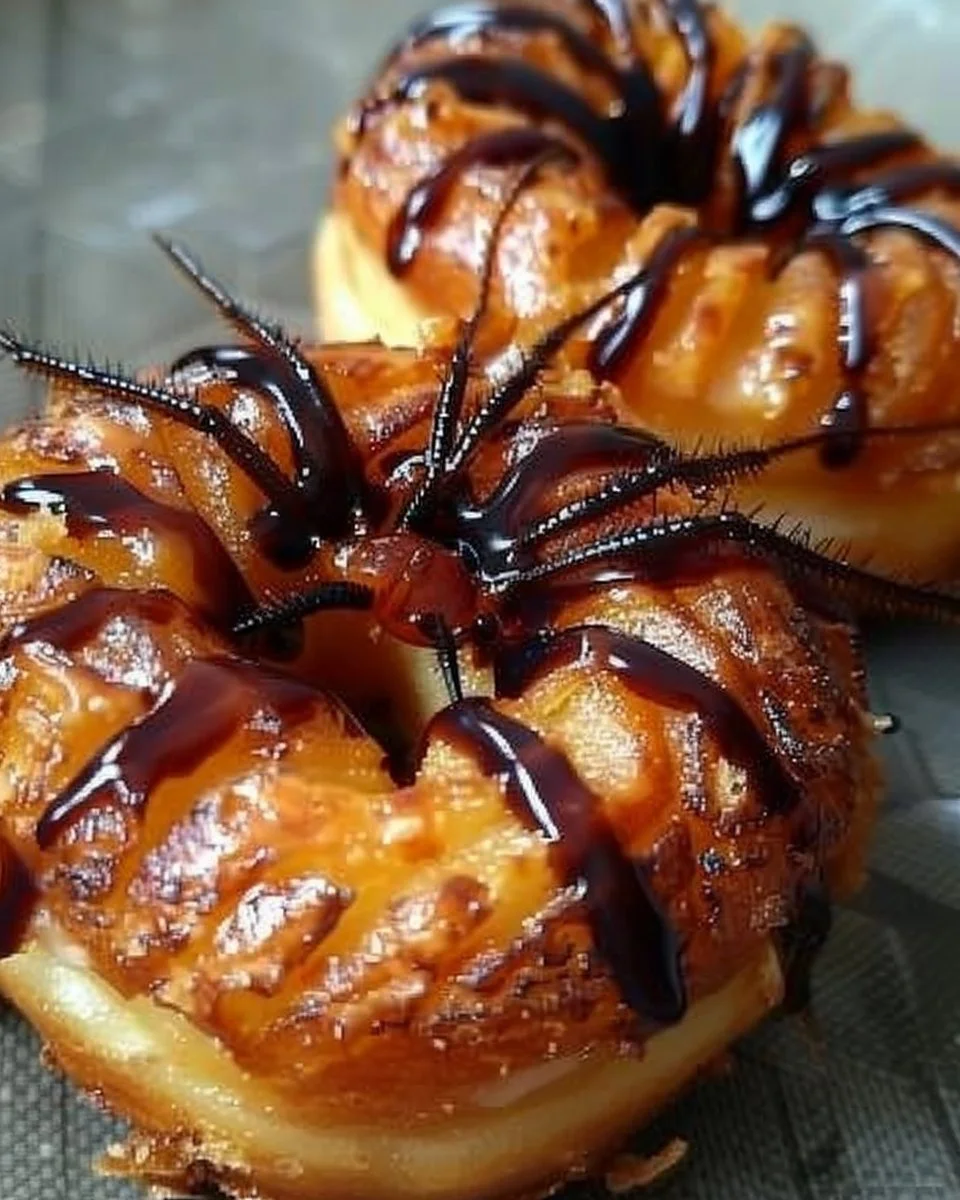Halloween Crispy Fried Cockroach Donut 2 Halloween Crispy Fried Cockroach Donut topped with spooky decorations
