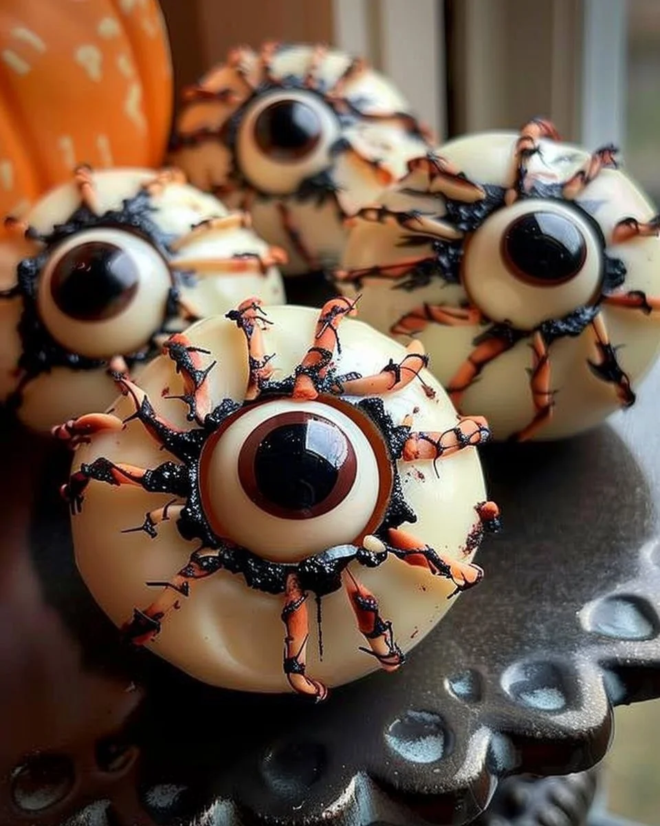 Halloween Mozza Ball Eyes 2 Halloween themed mozza ball eyes served on a plate