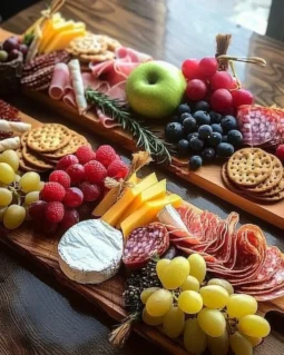 Custom designed charcuterie board with assorted meats and cheeses