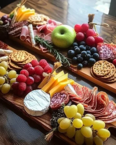 Custom designed charcuterie board with assorted meats and cheeses