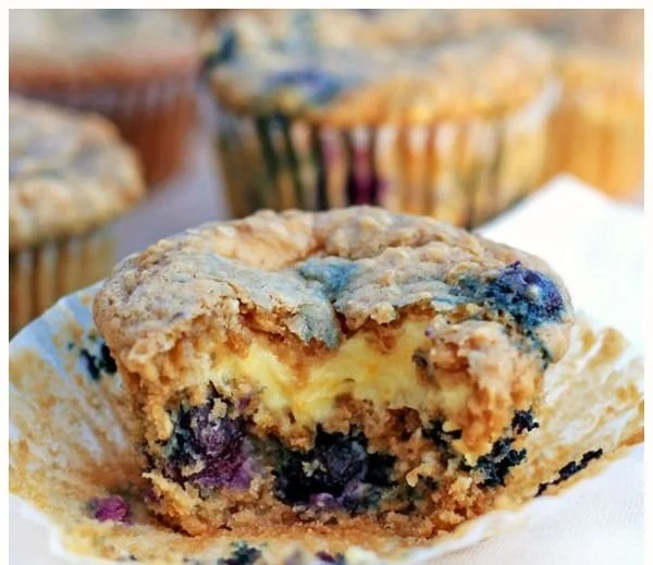 Oatmeal Blueberry Cream Cheese Muffins on a plate